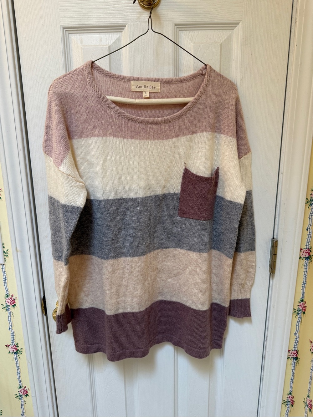 Vanilla Bay Striped Crewneck Sweater in Mauve, Cream, Gray, Taupe
